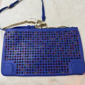 Christian Louboutin Blue Studded Women's crossbody/clutch bag. Detachable strap